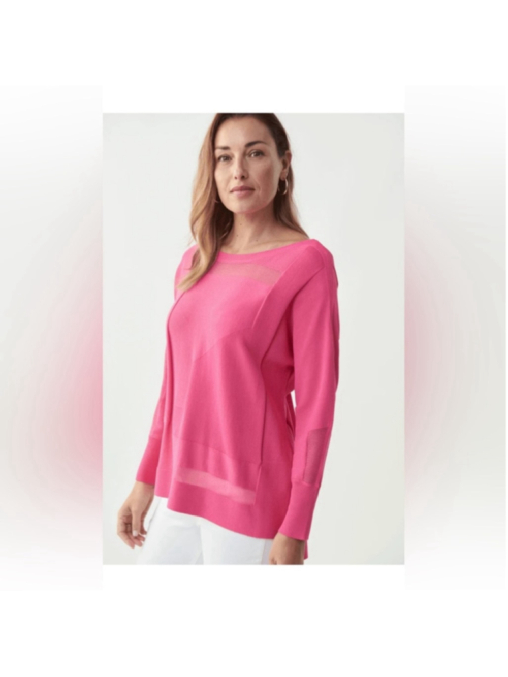 Joseph Ribkoff tunic Rasberry Pink Knitted Sheer Top light weight classy sz xl